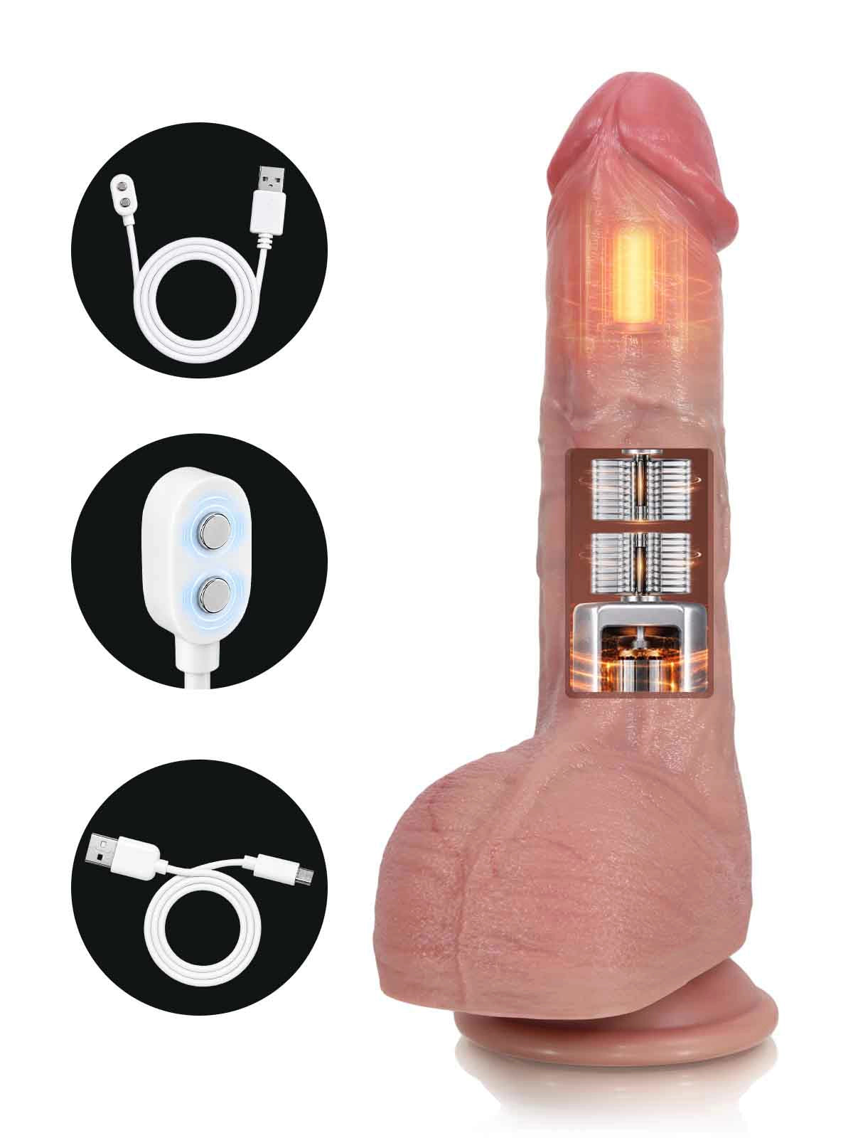 Adam | 9" × 1.8" Pulse Thrusting Heating Dildo with Bold Veins, Heavy Balls & Vibration