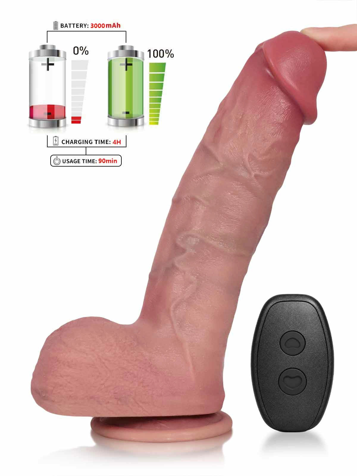 Damon | 9.8" × 2" Deep Pulse Thrusting Dildo with Defined Ridge, Vibration & Heating