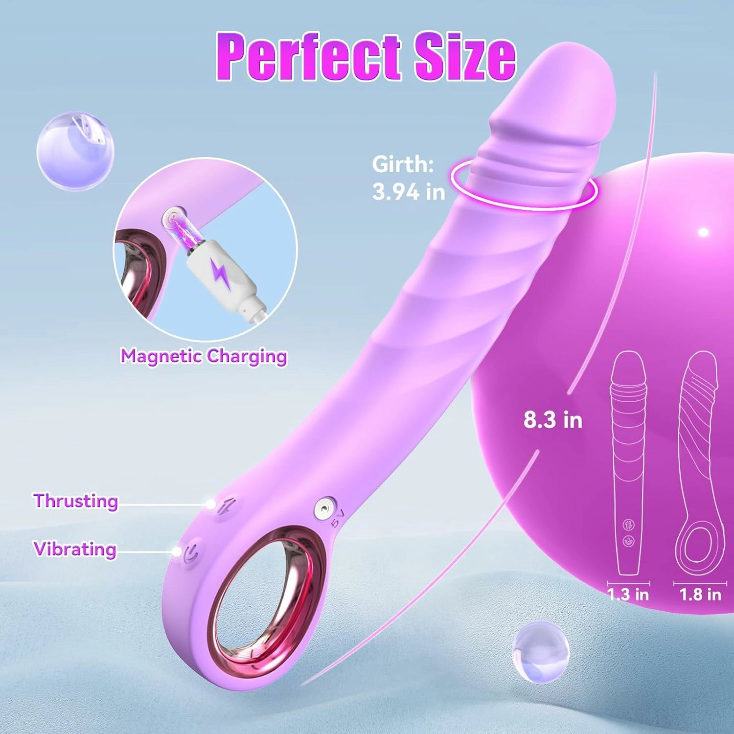 Max | 8.3" × 1.8" Thrusting Vibrator with Grip Ring, Realistic Feel & G-Spot Stimulation