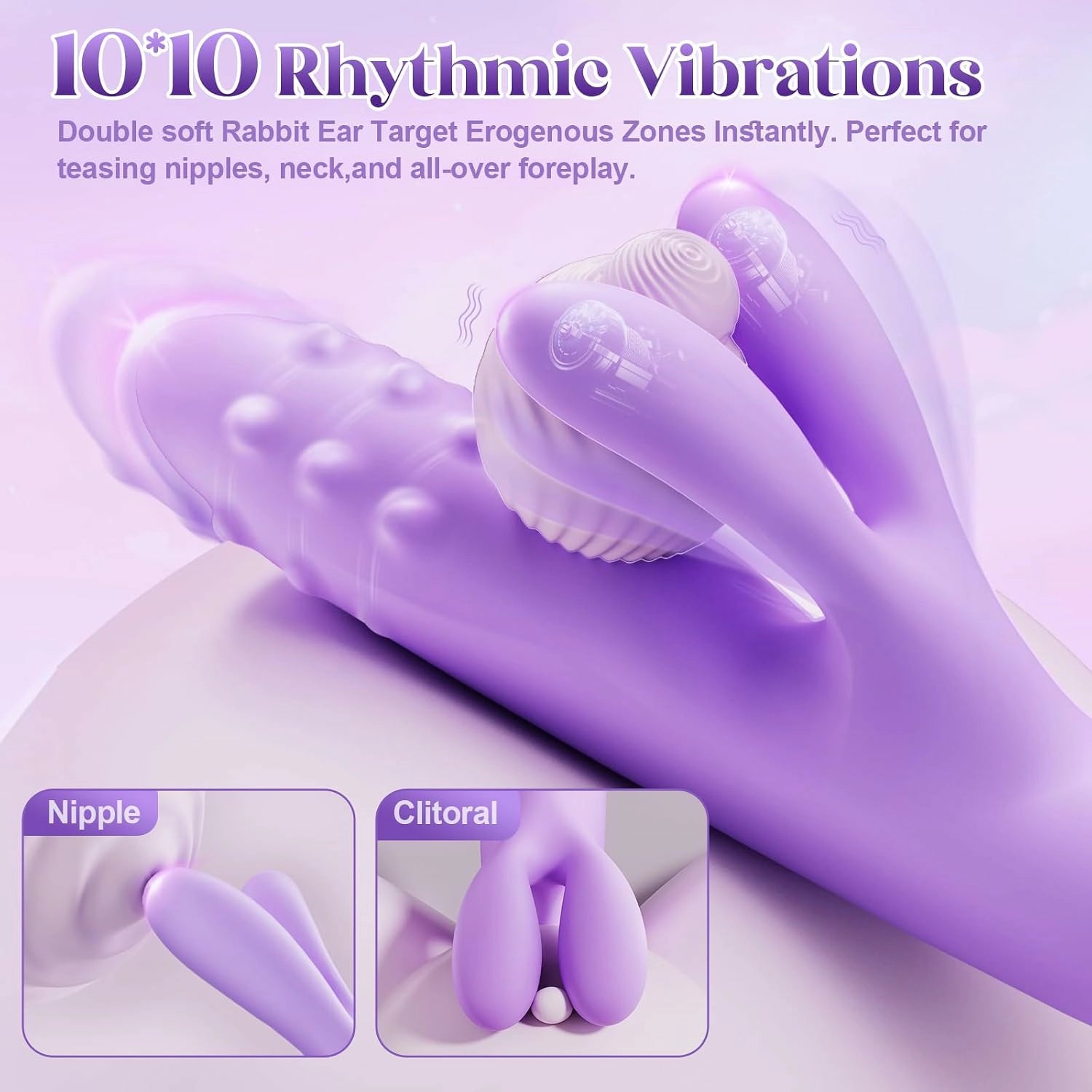 Pixie | 4.13" × 1.25" Rolling-Bead Thrusting Vibrator with Rabbit Ears, G-Spot & Clitoral Stimulation