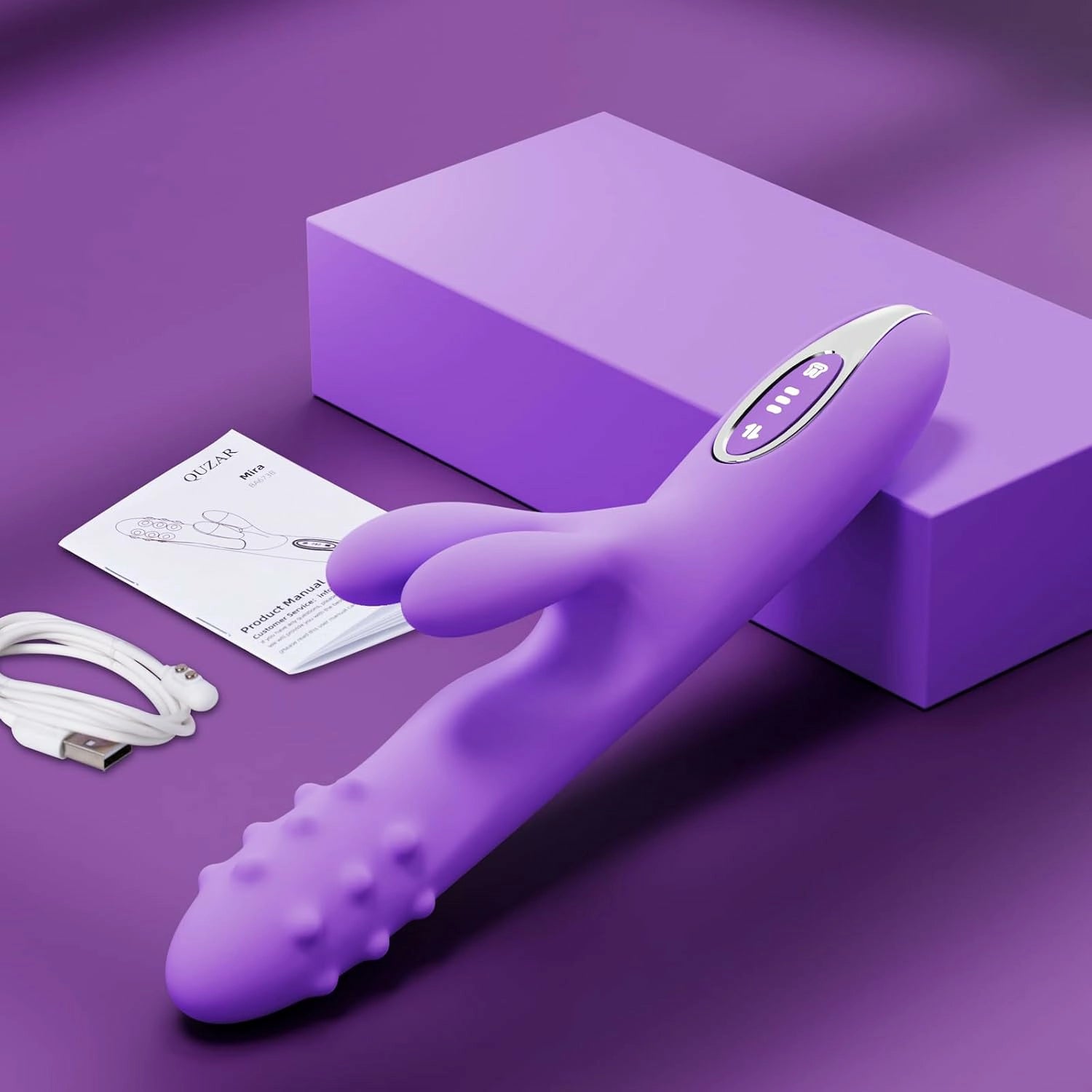 Pixie | 4.13" × 1.25" Rolling-Bead Thrusting Vibrator with Rabbit Ears, G-Spot & Clitoral Stimulation