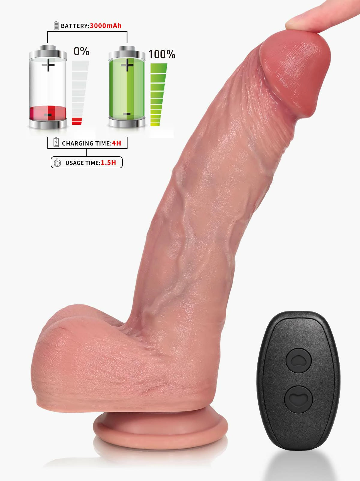 Troy | 9.8" × 2" Pulse Thrusting Heating Dildo with Thick Even Girth & Vibration